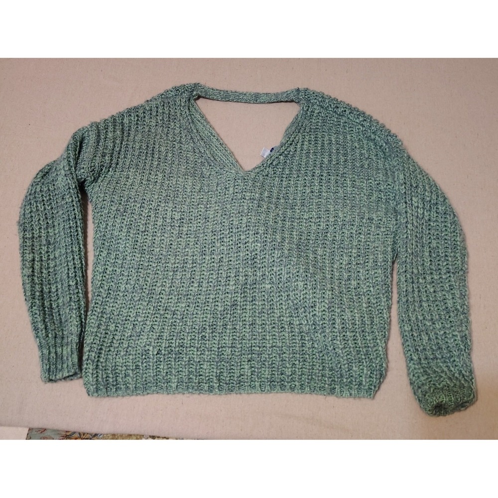 She Sky Sweater Mint Green Twist Front V Neck Knit Womens Size Small SS